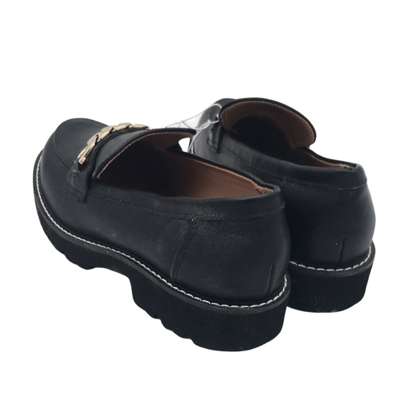 BCBG black Lug sole Loafers Vegan Leather with Gold Chain detail NWOT size 8 - Picture 9 of 16